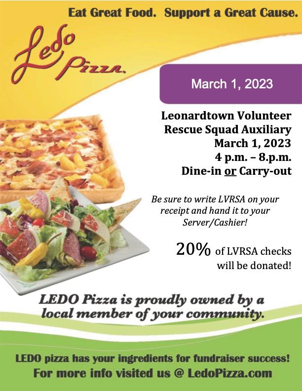 Ledo pizza fundraiser leonardtown volunteer rescue squad